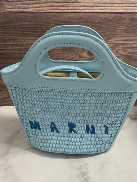 Marni Handbags - Marni Pale Blue Woven Handle Tote with Blue Logo